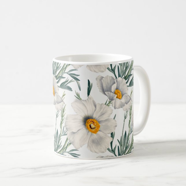 White California Tree Poppy Flowers Pattern Coffee Mug (Front Right)