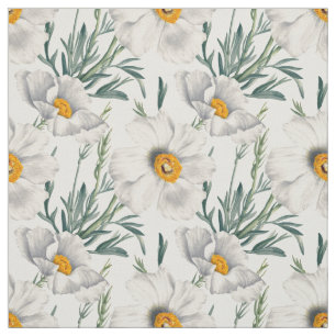 White California Tree Poppy Flowers Pattern Fabric