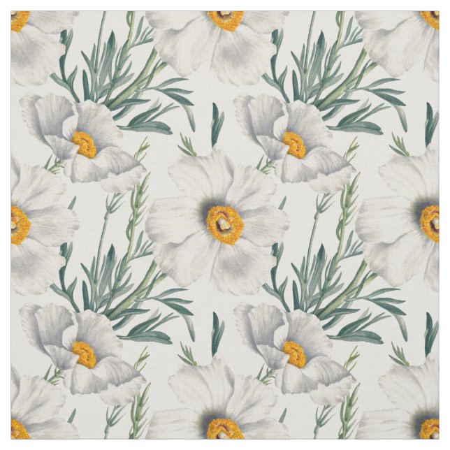 White California Tree Poppy Flowers Pattern Fabric (Swatch)