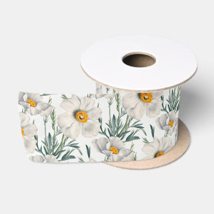 White California Tree Poppy Flowers Pattern Satin Ribbon