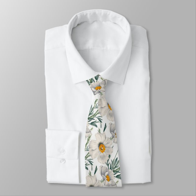 White California Tree Poppy Flowers Pattern Tie (Tied)