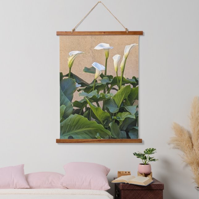 White Calla Lilies and Leafy Foliage Floral Hanging Tapestry (Bedroom)