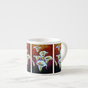 White Calla Lilies Artistic Cut Flowers On Brown Espresso Cup