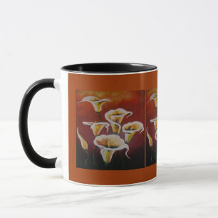  White Calla Lilies Artistic Cut Flowers On Brown Mug