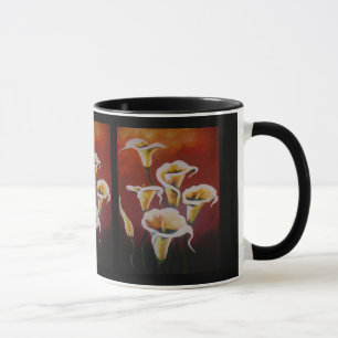 White Calla Lilies Artistic Cut Flowers On Brown Mug