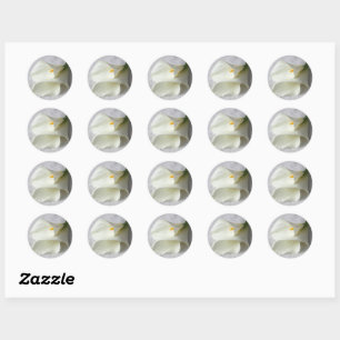 White calla lilies on linen classic round sticker