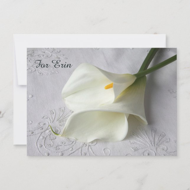 White calla lilies on linen invitation (Front)