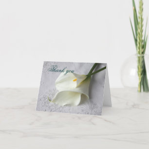 white calla lilies on linen thank you card