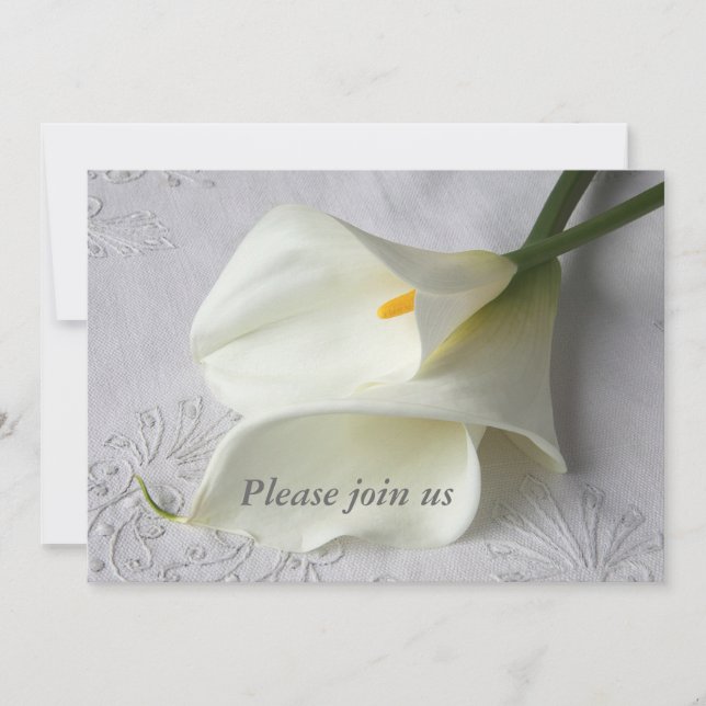 white calla lilies on linen wedding invitation (Front)
