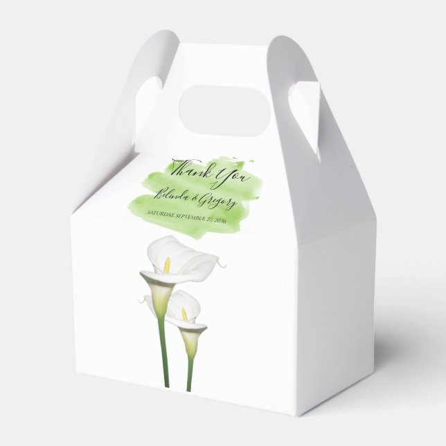 White Calla Lilies Watercolor Wedding Favour Box (Front Side)
