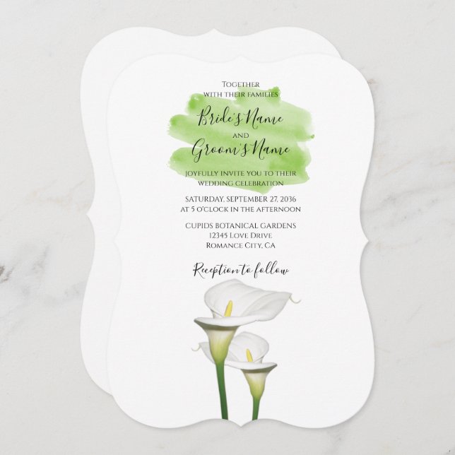 White Calla Lilies Watercolor Wedding Invitations (Front/Back)