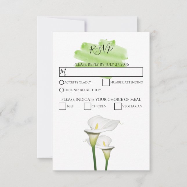White Calla Lilies Watercolor Wedding RSVP Cards (Front)
