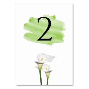 White Calla Lilies Watercolor Wedding Table Number
