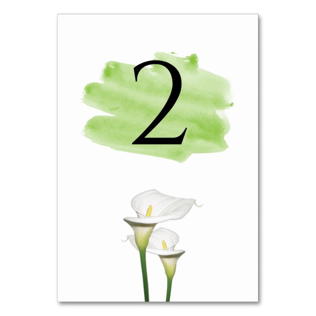 White Calla Lilies Watercolor Wedding Table Number (Front)