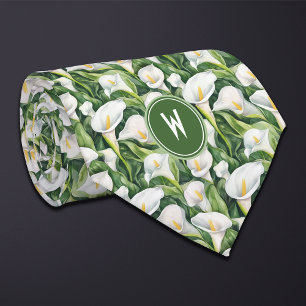 White Calla Lillies Floral Tie