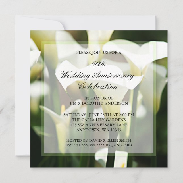 White Calla Lily 50th Wedding Anniversary Invitation (Front)