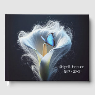 White Calla Lily and Butterfly Memorial Service Guest Book