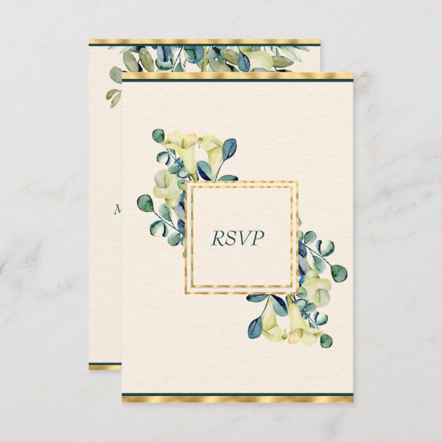 White Calla Lily and Eucalyptus  RSVP Card (Front/Back)