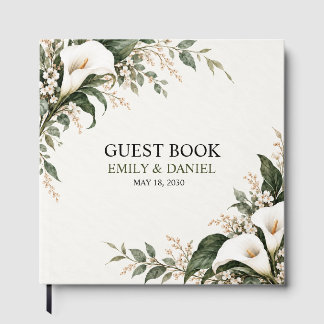 White Calla Lily Botanical Wedding Guest Book