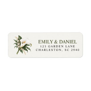 White Calla Lily Botanical Wedding Return Adress Address Label