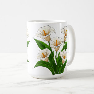 White Calla Lily Bouquet With Green Leaves Coffee Mug