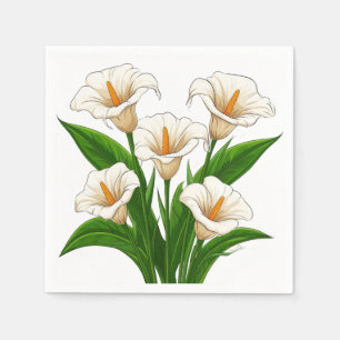 White Calla Lily Bouquet With Green Leaves Napkin