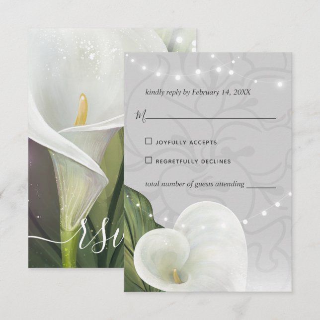 White Calla Lily Elegant Floral Watercolor  RSVP Card (Front/Back)