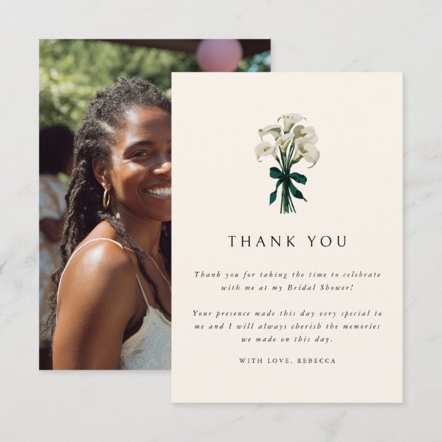 White Calla Lily Elegant Photo Bridal Shower Thank You Card (Front/Back)