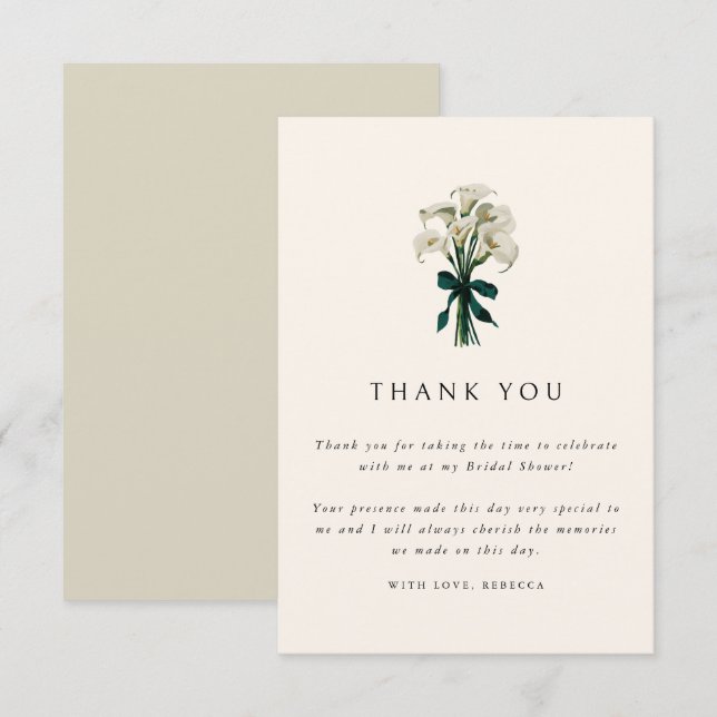 White Calla Lily Elegant Wedding Bridal Shower Thank You Card (Front/Back)