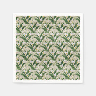White Calla Lily Embroidered Botanical Pattern Napkin