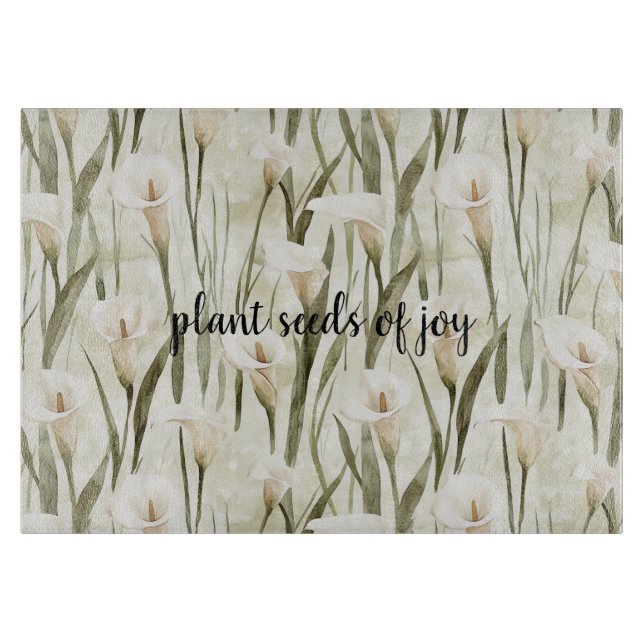 White Calla Lily Floral Joy Cutting Board (Front)