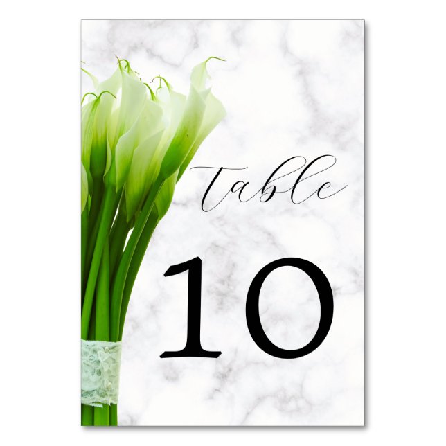 White Calla Lily Florals Wedding  Table Number (Front)