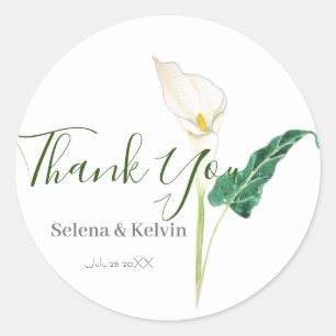 white calla lily flower round sticker