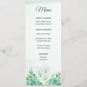 White Calla Lily Monogram Menus