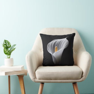 White Calla Lily On Black  Cushion