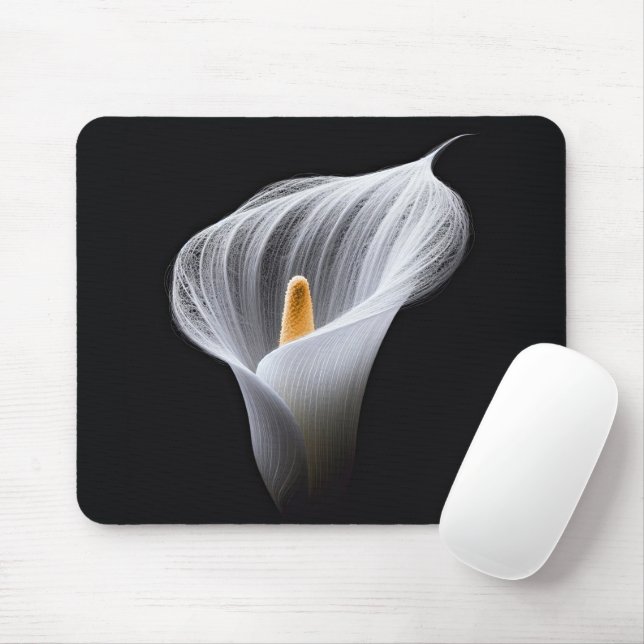 White Calla Lily On Black Mouse Pad (With Mouse)