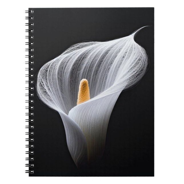 White Calla Lily On Black Notebook (Front)
