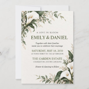 White Calla Lily Watercolor Botanical Wedding Invitation