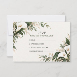 White Calla Lily Watercolor Botanical Wedding RSVP Card
