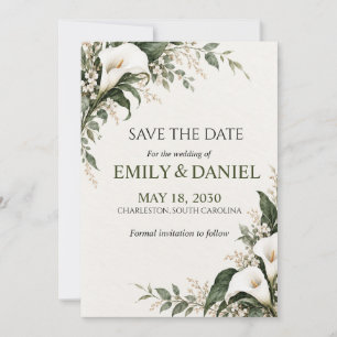 White Calla Lily Watercolor Botanical Wedding Save The Date
