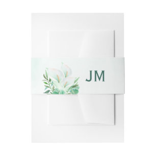 White Calla Lily Watercolor Monogram Wedding Invitation Belly Band