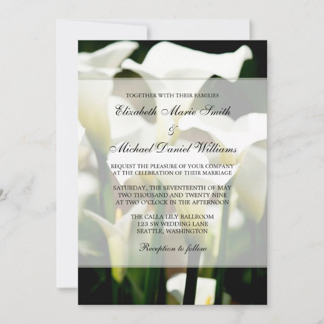 White Calla Lily Wedding Invitation (Front)