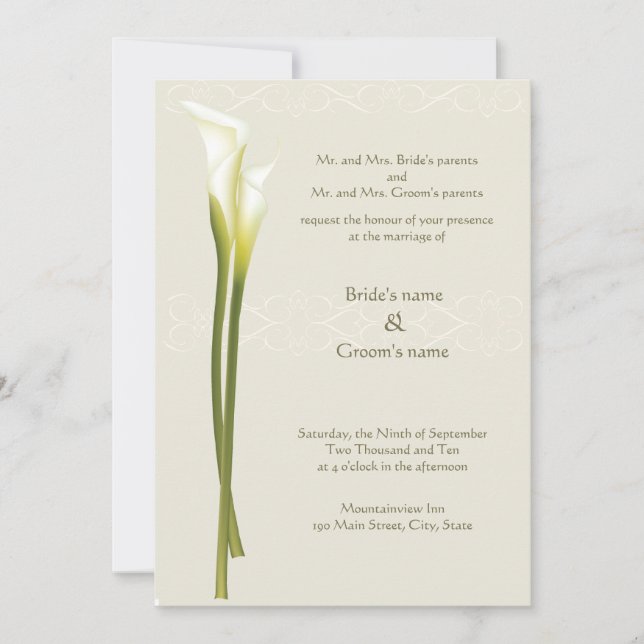 White Calla Lily Wedding Invitation (Front)