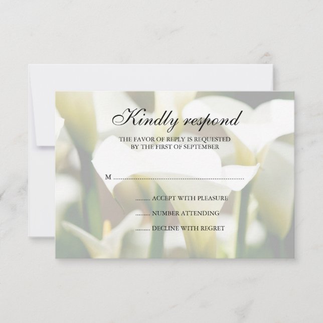 White Calla Lily Wedding Response Card (Front)