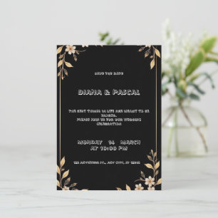 White calligraphy and floral wedding invitation
