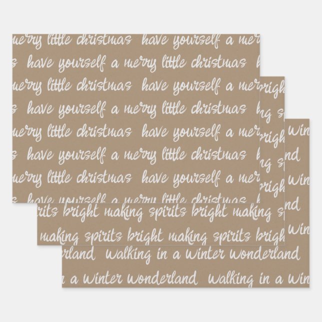 White Calligraphy Christmas Song Verses Kraft Wrap Wrapping Paper Sheet (Set)