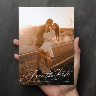 White Calligraphy Elegant Photo The Wedding Save The Date