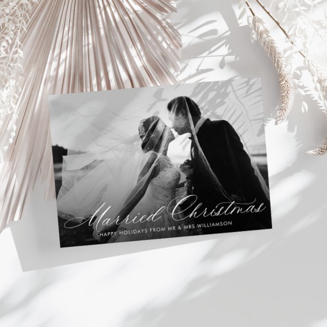 white calligraphy holiday wedding announcement (Creator Uploaded)