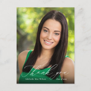 White Calligraphy Photo Graduation Thank You Postcard