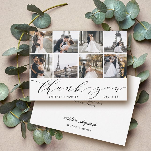 White Calligraphy Script Photo Collage Thank You Card (Creator Uploaded)
